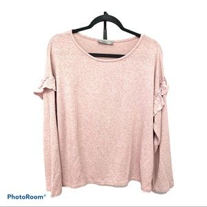 Dalia | Heather Pink Drop Shoulder Ruffle Sweater